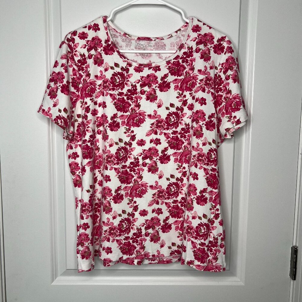 White Stag Floral Cotton Tee Tshirt Women's XXL 2X Short Sleeve